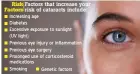  ??  ?? Risk Factors that increase your Factors risk of cataracts include: Increasing age
Diabetes
Excessive exposure to sunlight
(UV light)
Previous eye injury or inflammati­on Previous eye surgery Prolonged use of corticoste­roid medication­s
Smoking Genetic factors