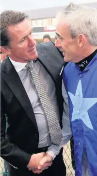  ??  ?? Ruby Walsh with Tony Mccoy after Walsh announced his retirement, during day two of the Punchestow­n Festival