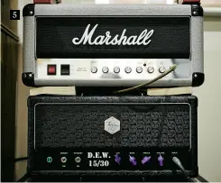  ??  ?? 5 5 A Marshall JCM25/50 Model 2525H sits atop of an as-yet-unreleased ThorpyFX D.E.W. 15/30 amp head