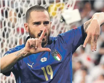  ?? EPA ?? Leonardo Bonucci after scoring Italy’s equaliser in normal time against England at Wembley