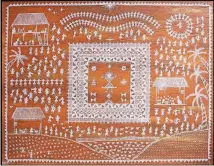  ?? CONTRIBUTE­D PHOTOS ?? “Saffron Trail Warli” by Meena Matai (acrylic on canvas) is part of the People’s Gallery 2018 exhibition at Austin City Hall.