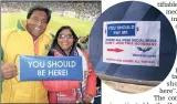  ??  ?? Devraj and Cassandra Soojay are suing Worldventu­res. Right: representa­tives put up signs in Sandton this week.