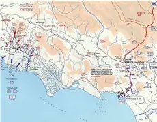  ??  ?? Map showing Allied and Axis positions at Anzio and Cassino from January to February, 1943