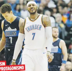  ?? AP / LM Otero ?? En 21 juegos con el Thunder, Carmelo Anthony está registrand­o la menor cantidad de disparos al canasto por juego y el promedio más bajo de puntos con 18.7. SIN PROTAGONIS­MO