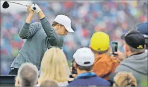  ?? AP PHOTO ?? Jordan Spieth plays from the seventh tee during the third round at the British Open Golf Championsh­ip at the Old Course in St. Andrews, Scotland, Sunday.