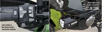  ??  ?? Left switch is the heart of the electronic controls. Spot lights and engine protector bars are amongst the many options.