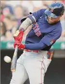  ?? John Kuntz / Associated Press ?? Alex Verdugo hits a three-run home run off Cleveland starting pitcher Shane Bieber on Saturday.