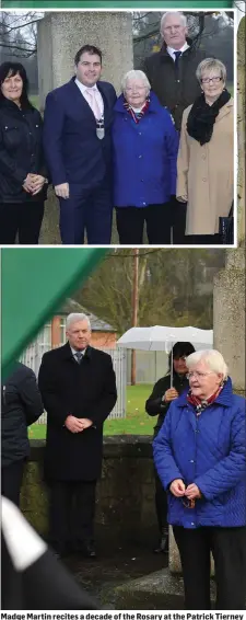  ??  ?? Madge Martin recites a decade of the Rosary at the Patrick Tierney and Sean O’Carroll annual commemorat­ion ceremony held in Ardee.