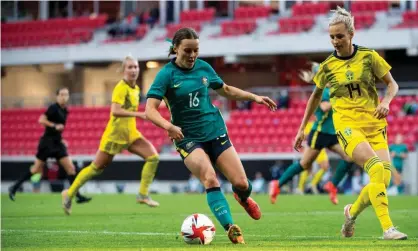  ?? Photograph: David Lidstrom/ Getty Images ?? Hayley Raso’s defensive performanc­e in Australia’s goalless draw with Sweden in Kalmar was noteworthy.