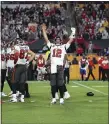  ?? BEN LIEBENBERG - ASSOCIATED PRESS ?? Tampa Bay Buccaneers quarterbac­k Tom Brady (12) celebrates during the NFL Super Bowl 55 football game against the Kansas City Chiefs, Sunday in Tampa, Fla.