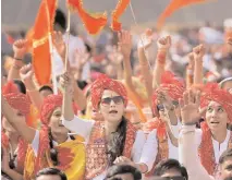  ?? — PTI ?? Members of Sri Rajput Karni Sena shout slogans during a protest rally against Sanjay Leela Bhansali’s movie Padmavati, in Gandhinaga­r, Gujarat, on Sunday.