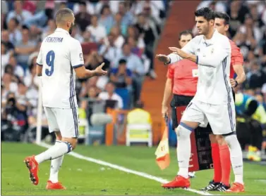  ??  ?? BENZEMA TITULAR. Morata ha sido titular cinco veces esta temporada y el francés, siete.