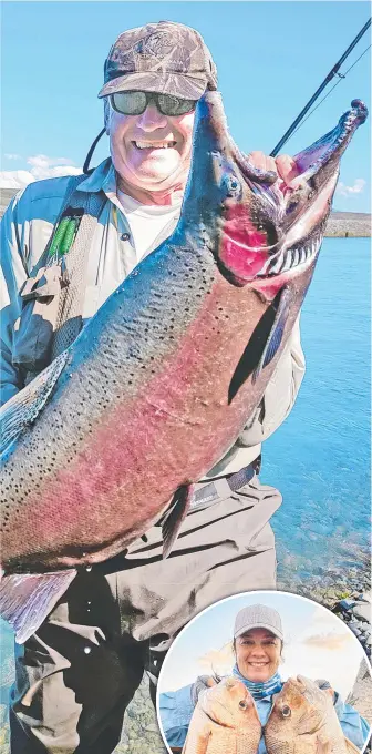  ?? ?? Above: Geelong angler Frank Bluch with his 9.9kg New Zealand rainbow trout.