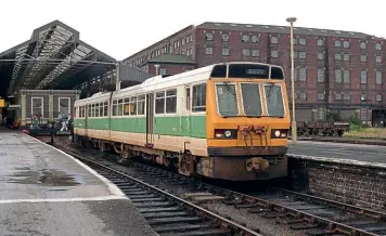  ??  ?? The ‘140' prototype led to an order for 20 pre-‘Pacer' Class 141s for work around the West Yorkshire area – No. 141012 pictured at Huddersfie­ld on August 20, 1988 sporting WYPTE cream and green livery.
