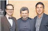  ?? PATRICK LEWIS, STARPIX ?? Matt Reeves, Andy Serkis and Dylan Clark team up for War for the Planet of the Apes.