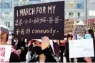  ??  ?? People take part in a rally against racism and violence on Asian Americans at the Union Square in San Francisco on 27 March. Photograph: Xinhua/Rex/Shuttersto­ck