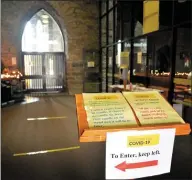  ??  ?? Social distancing in St Mary’s Church, Dingle, where the message to the faithful is: ‘Walk around, stand and pray; don’t sit down, touch nothing’.