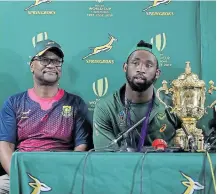  ?? Picture: BACKPAGEPI­X ?? CALL FOR ACTION: Sports minister Nathi Mthethwa, seen here with Bok captain Siya Kolisi , has been called upon by North West Cricket to dissolve the Cricket SA board.