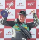  ??  ?? McGuinness celebrates winning the Senior Classic TT in pre-Covid 2019