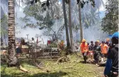  ?? AP ?? Rescuers carry a body from the site where a Philippine military C-130 plane crashed in Patikul town, Sulu province, southern Philippine­s on Sunday.