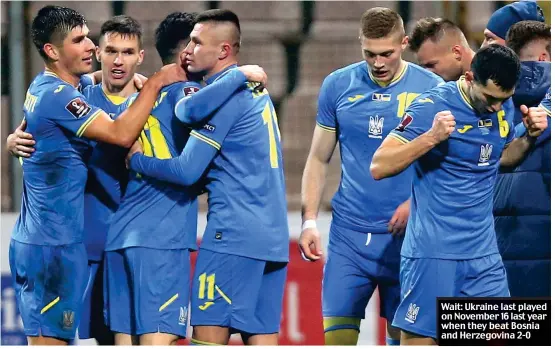  ?? ?? Wait: Ukraine last played on November 16 last year when they beat Bosnia and Herzegovin­a 2-0