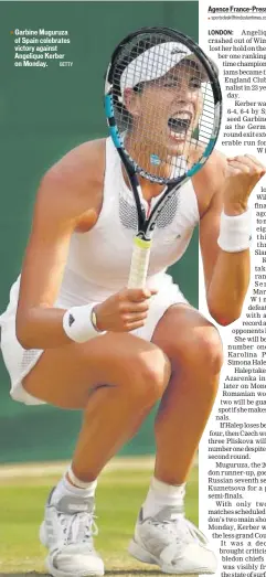  ?? GETTY ?? Garbine Muguruza of Spain celebrates victory against Angelique Kerber on Monday.