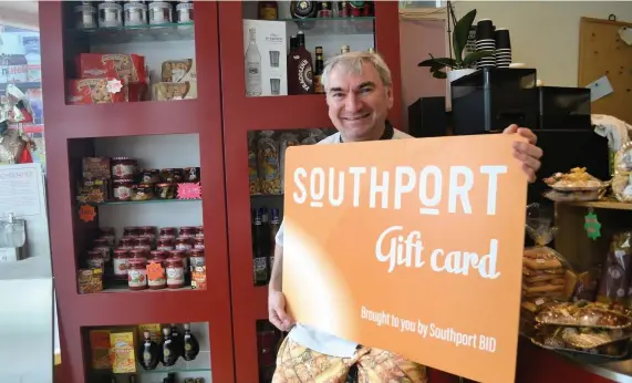  ??  ?? ● Onofrio Maimone, owner of Volare restaurant and Deli Volare on Lord Street in Southport, is among business owners who accept the Southport Gift Card