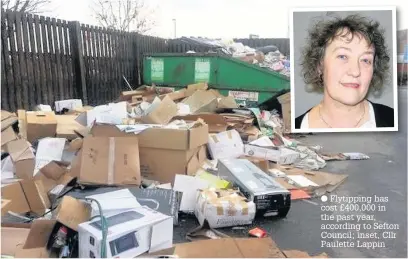  ??  ?? Flytipping has cost £400,000 in the past year, according to Sefton Council; inset, Cllr Paulette Lappin