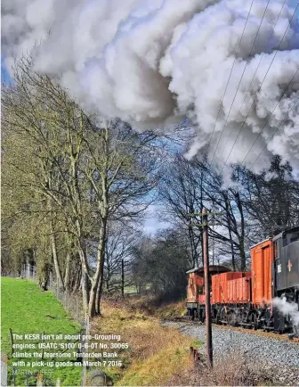  ?? MARTIN CREESE ?? The KESR isn’t all about pre-Grouping engines. USATC ‘S100’ 0-6-0T No. 30065 climbs the fearsome Tenterden Bank with a pick-up goods on March 7 2016.