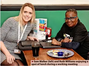  ?? ?? > Sam Walker (left) and Ruth Williams enjoying a spot of lunch during a working meeting