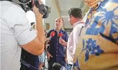  ?? AP ?? Driver Robert Kubica speaks to reporters at the Yas Marina Circuit in Abu Dhabi yesterday. Kubica will make his return to Formula One next year with the Williams team.