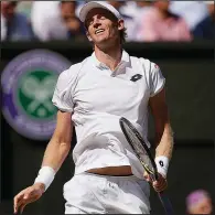  ?? AP/TIM IRELAND ?? Kevin Anderson reacts after losing a point to Novak Djokovic in the Wimbledon men’s final Sunday in London. Anderson, who was competing in his second Grand Slam final, was aiming to become the first South African man to win Wimbledon.