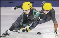  ?? PHOTO COURTESY OF JIM CRAWFORD ?? Carly Connell, left, earned the Nancy White Award as the top female athlete for 2016-17 at Speed Skate P.E.I.’s recent annual awards banquet.