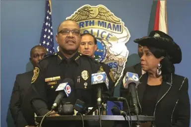  ?? CARL JUSTE, TNS ?? North Miami Police Chief Gary Eugene speaks at a news conference regarding Charles Kinsey, an unarmed caretaker shot by police while on the ground with his hands up, Thursday, in Miami.