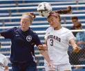  ?? Jerry Baker ?? Cinco Ranch’s Mary Broduer (3) beats Lewisville Flower Mound’s midfielder Kendall James to a header.