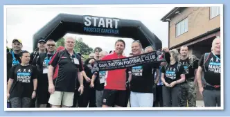  ??  ?? DAY 14: Jeff is greeted by his big rivals at Darlington and Quakers boss Martin Gray, left, while hooking up with Pools new manager Craig Harrison, right