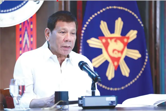  ?? PRESIDENTI­AL PHOTOS ?? President Rodrigo Roa Duterte delivers a message following his acceptance of the credential­s of new Ambassador-Designate of Japan to the Philippine­s Koshikawa Kazuhiko during the virtual presentati­on of credential­s at the Malacañang Palace on Dec. 14, 2020.