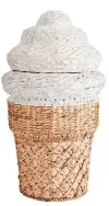  ?? POTTERY BARN TEEN ?? Pottery Barn Teen offers this 76-centimetre-tall water hyacinth storage hamper shaped like an ice cream cone.