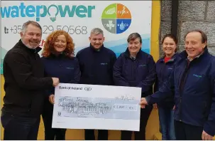  ??  ?? Waterpower Staff presented a cheque for €1,700 to Dick White of Focus Ireland following their recent Workplace Sleep Out. They thank everyone who donated and sponsored the Fundraiser.