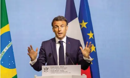  ?? Vilas/ZUMA Press Wire/REX/Shuttersto­ck ?? The French president, Emmanuel Macron, speaking at the Brazil-France economic forum in São Paulo on Wednesday. Photograph: Wagner