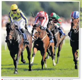  ??  ?? Internatio­nal Man (left) ridden by Jack Garrity wins The Reg Griffin Appreciati­on EBFstallio­ns.com Maiden Stakes at York yesterday