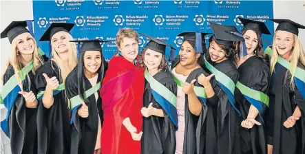  ??  ?? PATHFINDER­S: Nelson Mandela Metropolit­an University’s first group of BSc dietetics students were capped this week. The group, from left, Aleche Lotter, Saskia Cressey, Lynn Gardner, Professor Annelie Gresse, Felicity Raw, Tsholofelo Mohloane, Zintle...