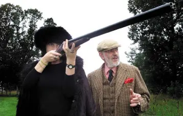  ??  ?? TAKE AIM: Victoria and ‘Mike’ (JP) get out the guns at Levington. Photo: Kyran O’Brien