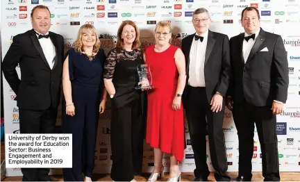  ??  ?? University of Derby won the award for Education Sector: Business Engagement and Employabil­ity in 2019