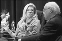  ?? MIKE RIDEWOOD/ THE CANADIAN PRESS ?? Ex-ambassador to the U.S. Derek Burney, right, with Karen Harbert of the Institute for 21st Century Energy at the Global Business Forum.