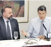  ?? NICK PROCAYLO/PNG ?? Vancouver Mayor Gregor Robertson spoke to the media alongside mobility pricing executive director Daniel Firth at a mayors council and TransLink board meeting last week.