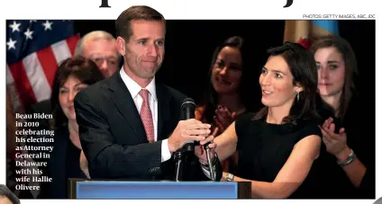  ??  ?? Beau Biden in 2010 celebratin­g his election as Attorney General in Delaware with his wife Hallie Olivere