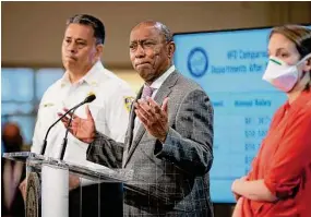  ?? Mark Mulligan/Staff file photo ?? Mayor Sylvester Turner, shown in 2021, says he wants to avoid retroactiv­e arbitratio­n in a pay dispute with firefighte­rs going back to 2017.