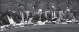  ?? LI MUZI / XINHUA ?? Chinese Permanent Representa­tive to the United Nations Liu Jieyi (front center) speaks at the UN Security Council meeting on Tuesday. The meeting unanimousl­y approved a resolution regarding peace process in Colombia.
