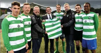  ??  ?? Denis McCarthy O’Donoghue Ring Hotels (fourth from left) presenting a set of Senior jerseys to Killarney Celtic team (from left) Wayne Sparling, Anthony O’Leary, Diarmuid Daly, Patrick McGrath, Brian Spillane, Brendan Falvey and Dube Presley at Celtic...